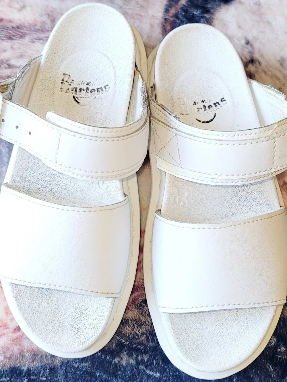 Dr Martens Voss  Leather Strap Chunky Platform Sandals White Sz 5US